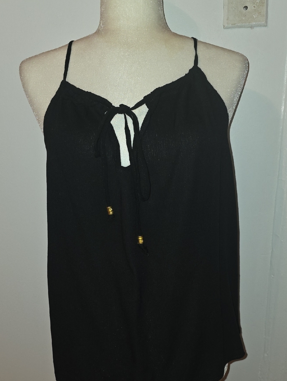 Black Tie-Front Spaghetti Strap Camisole - Women's